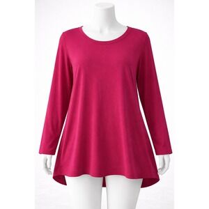 Susan Graver Modern Essentials Berry Pink Long Sleeve Top Crew Neck 2X